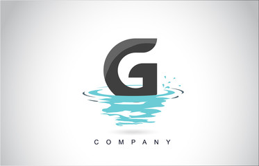 G Letter Logo Design with Water Splash Ripples Drops Reflection