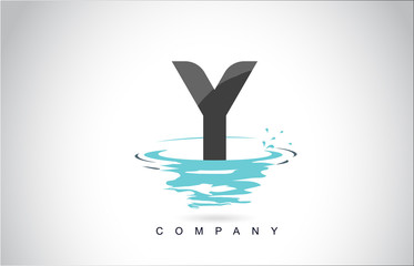 Y Letter Logo Design with Water Splash Ripples Drops Reflection
