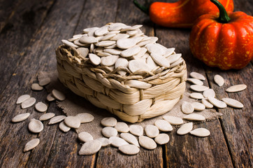 Pumpkin seeds in basket