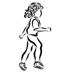 Running curly child, sketch with black lines