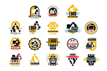 Excavator logo design set, backhoe service vector Illustrations