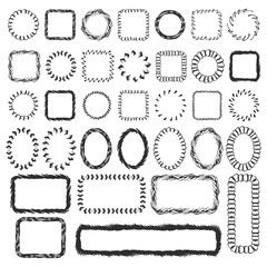 Set of hand drawn ink frames. Vector isolated.