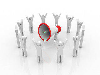 3d rendering megaphones with peoples
