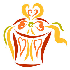 Festive box with a gift, a bow in the shape of a heart