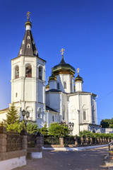 Fototapeta na wymiar Tyumen’s Holy Trinity Monastery, located in the historical center of Tyumen just a few minutes’ walk from the Tura Embankment, Russia.