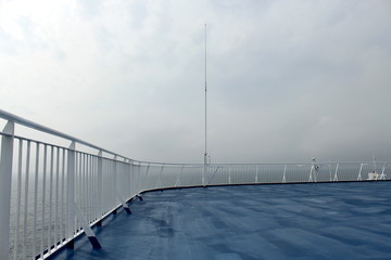 Upper deck of a passenger ship in the northern sea