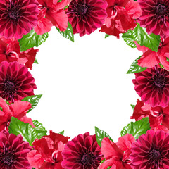 Beautiful floral background of hibiscus and dahlias
 