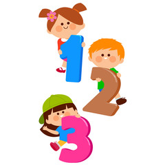 Children holding numbers. Vector illustration