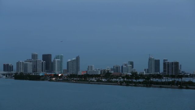Clip of the Miami, Florida skyline at dusk.