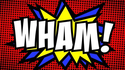 A comic strip cartoon with the word Wham. Green and halftone background, star shape effect.
 - obrazy, fototapety, plakaty