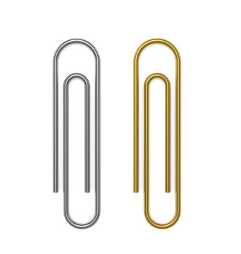 Silver and golden paper clips. 3D Illustration.
