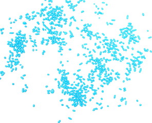 Blue decorative chocolate sprinkles, granules for cakes and pastries isolated on white background and texture, top view