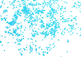 Blue decorative chocolate sprinkles, granules for cakes and pastries isolated on white background and texture, top view