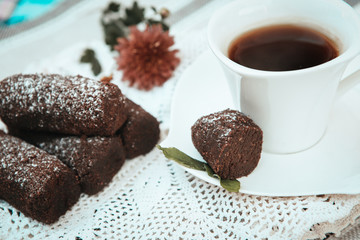 coffee with cake on the table