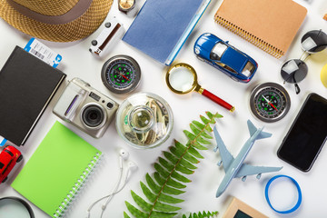 travel, summer vacation, tourism and objects concept