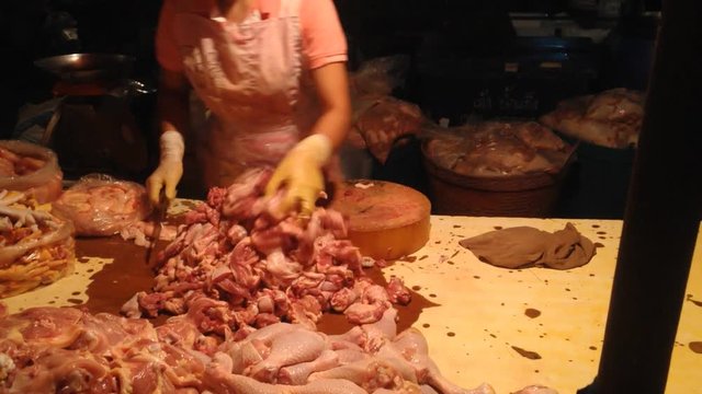 Sliced chicken put on the kilo at night