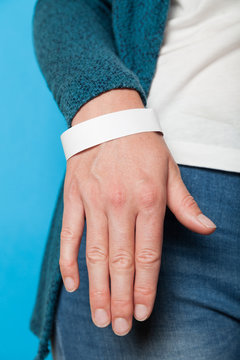 Concert paper bracelet mockup, event wristband. Arm activity accessory, adhesive, cheap.
