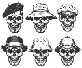 Set of skulls in the hats