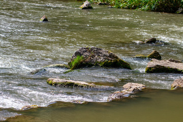 beautiful river with stones in summer on a Sunny day