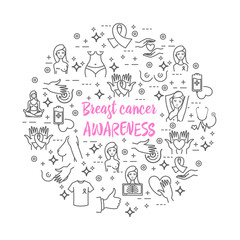 Vector icons set of breast cancer awareness