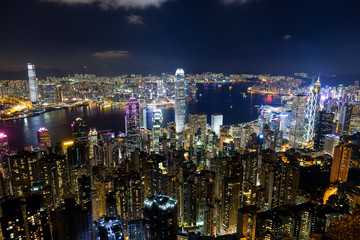 Naklejka premium Hong Kong skyline in the evening