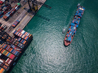 Top view over Kwai Tsing Container Terminals in Hong Kong city