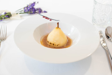 Flamed pear dessert
