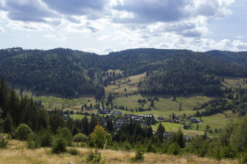 Obraz premium View over the valley near the village Menzenschwand in the Black Forest
