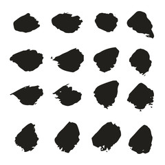 Collection of hand drawn spot and blots. Ink texture. Vector. Isolated.
