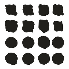 Set of hand drawn box and circles. Ink dots. Vector. Isolated.