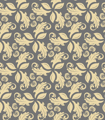 Floral golden ornament. Seamless abstract classic background with flowers. Pattern with repeating elements