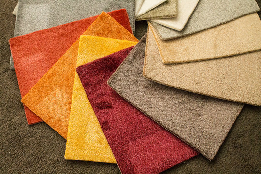 Color carpeting, samples of colored nap flooring without overlock. For stowage in a private scrap and apartment.
