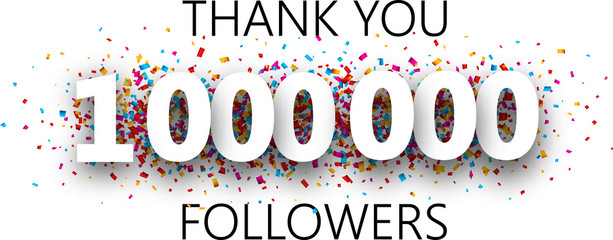 Thank you, 1000000 followers. Poster with colorful confetti.