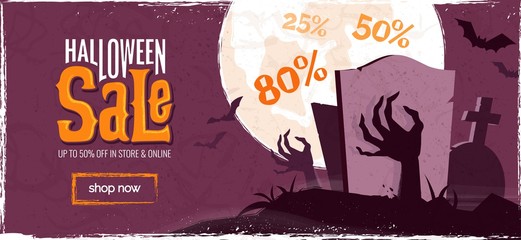 Halloween sale spooky background. Vector illustration