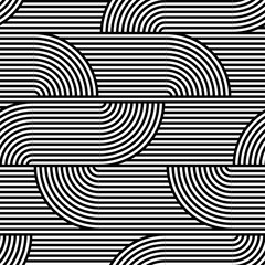 Abstract vector seamless op art pattern. Black and white pop art, graphic ornament. Optical illusion. - obrazy, fototapety, plakaty