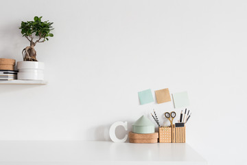 Home office desk. Creative workspace. Mock up.