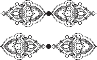 Ethnic indian line art border in mehendi ethnic style on a white background, mehendi template
