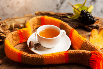 Hot mulled wine with cinnamon cardamom and anise on wooden background