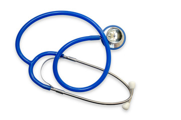 Blue Stethoscope isolated on White Background. Doctor Medical Equipment.