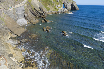 San Juan Gaztelugatxe island view, basque country, historical island with chapel in Northern Spain