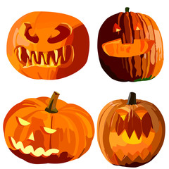Cute halloween pumpkins. Isolated on white background. Flat style vector illustration.