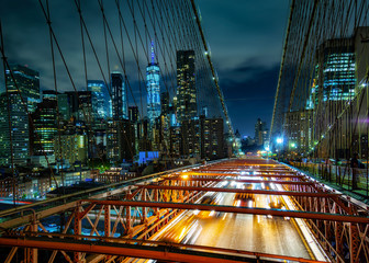Fototapeta na wymiar Manhattan from the Brooklyn Bridge at Night