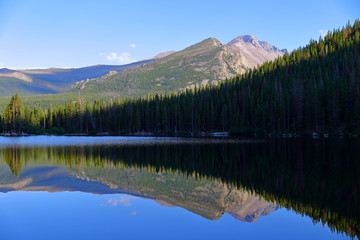 Fototapeta na wymiar Bear Lake and reflection with mountains, Rocky Mountain National Park in Colorado, USA.