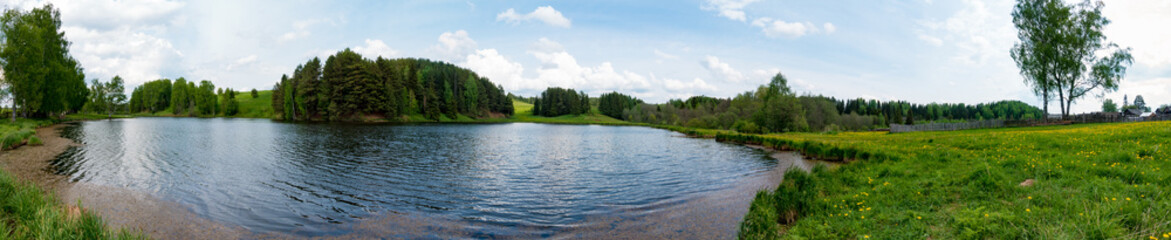 Panorama of summer landscape on the lake , Russia