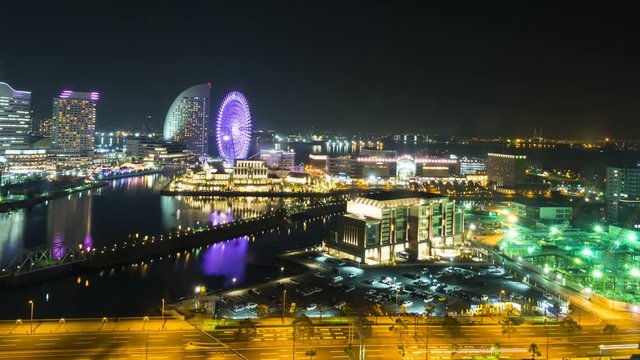 Time laps night cityscape view of Yokohama Japan