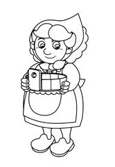 Cartoon farm character - farmer woman - happy - isolated - vector coloring page - illustration for children