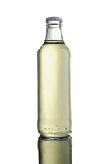 Glass Juice bottle isolated on white background with reflection