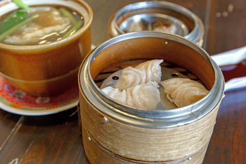 shrimp dumplings soup in a bowl