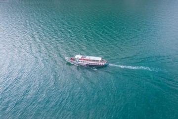 Naklejka premium Aerial drone view on touristic boat