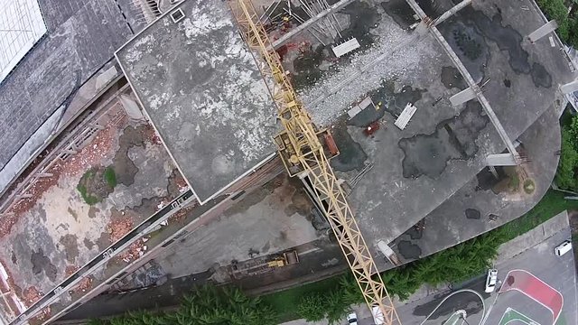 Aerial view of crane on building
